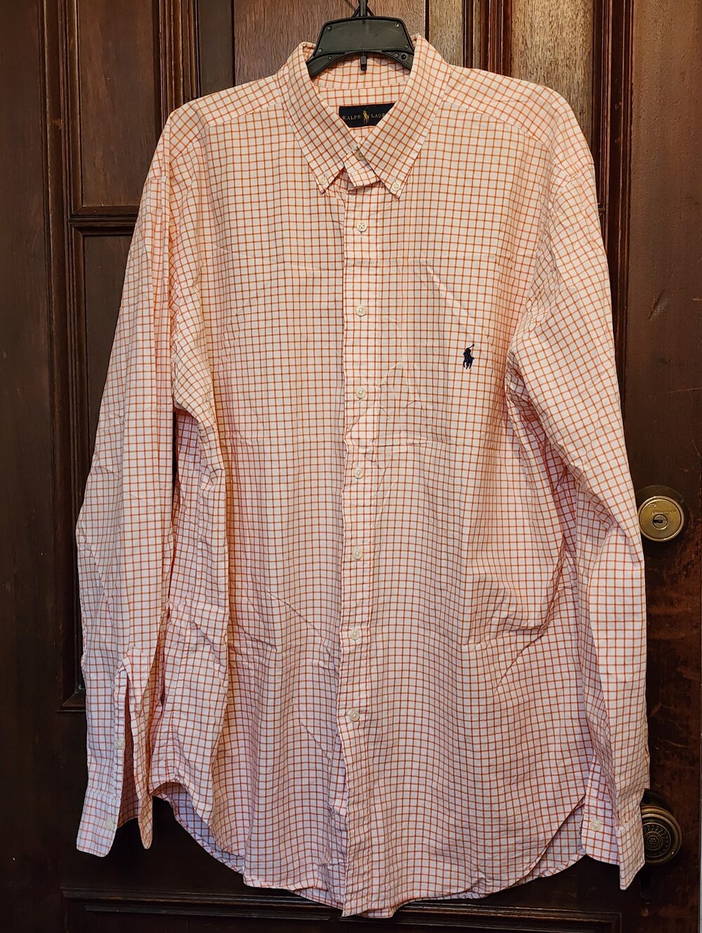 Ralph Lauren White/Orange Plaid Long Sleeve Button Down Shirt XLT